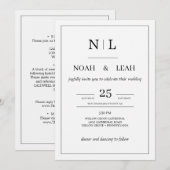Black Minimalist Wedding Invitation• Modern Simple 招待状 (正面/裏面)