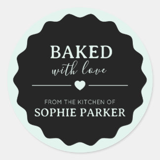 Black Mint Green Baked With Love Scallop Sticker ラウンドシール