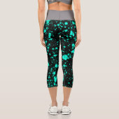 Black Mint Paint Splatter Artistic Splash Creative カプリレギンス (裏面)
