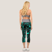 Black Mint Paint Splatter Artistic Splash Creative カプリレギンス (裏面)