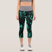 Black Mint Paint Splatter Artistic Splash Creative カプリレギンス (正面)