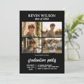 Black Modern 4 Photo Graduation Invitation 招待状 (スタンド正面)