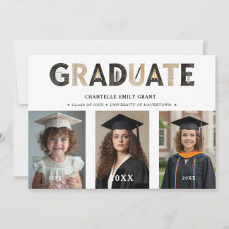 Black Modern Architecture Grad 3-Photo Timeline 招待状