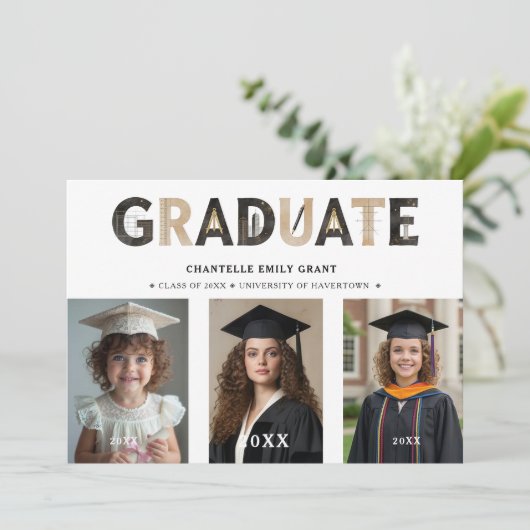 Black Modern Architecture Grad 3-Photo Timeline 招待状 (スタンド正面)