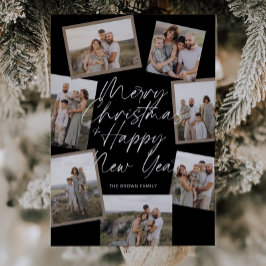 Black Modern Boho 8 Photo Collage Christmas  シーズンカード