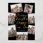 Black Modern Boho 8 Photo Collage Christmas  箔シーズンカード (正面)