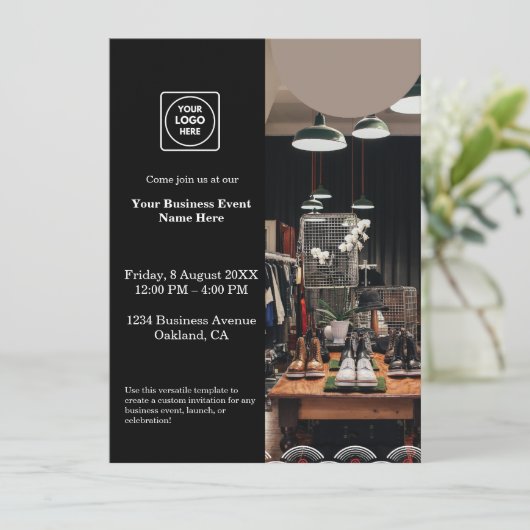 Black Modern Business Invitation | Custom photo  招待状 (スタンド正面)
