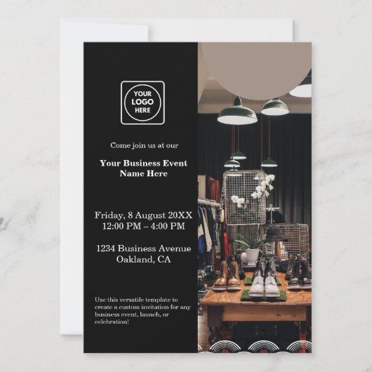 Black Modern Business Invitation | Custom photo  招待状 (正面)