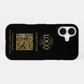 Black Modern Business Logo & QR Code Promotional iPhone 16ケース (裏面横)