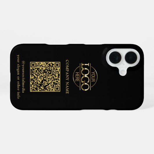 Black Modern Business Logo & QR Code Promotional iPhone 16ケース (裏面横)