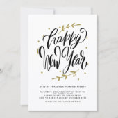 Black Modern Calligraphy and Wreath New Year Party 招待状 (正面)