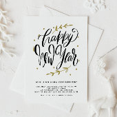 Black Modern Calligraphy and Wreath New Year Party 招待状
