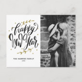 Black Modern Calligraphy Photo Happy New Year シーズンポストカード (正面)