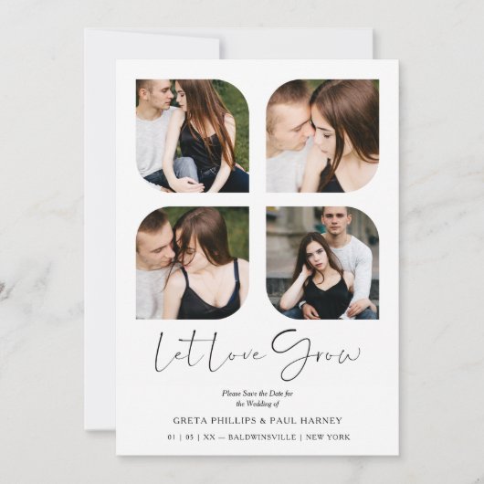 Black Modern Chic Clover Collage 4 Photos Wedding (正面)