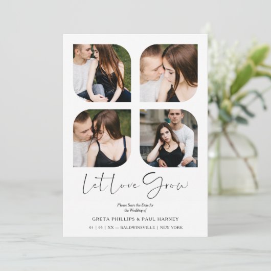 Black Modern Chic Clover Collage 4 Photos Wedding (スタンド正面)