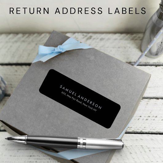  Black modern elegant minimalist return address ラベル