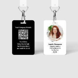 Black Modern Employee Photo QR Code Badge バッジ