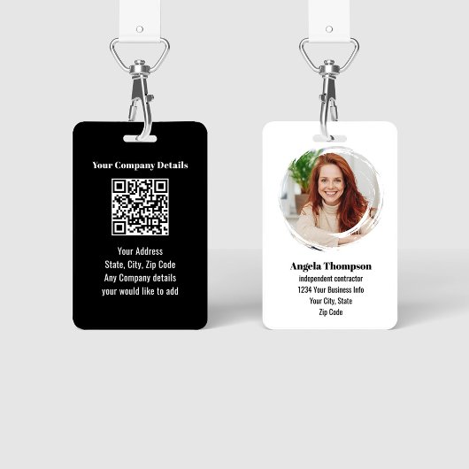 Black Modern Employee Photo QR Code Badge バッジ