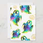 Black | Modern Glitter Pumpkin Ghost Halloween 招待状 (裏面)