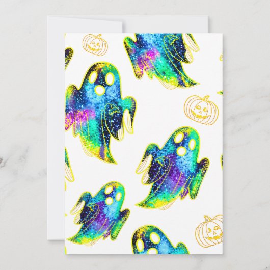 Black | Modern Glitter Pumpkin Ghost Halloween 招待状 (裏面)