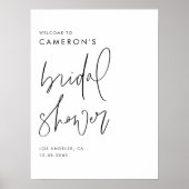 Black Modern Handwritten Script Bridal Shower ポスター (正面)