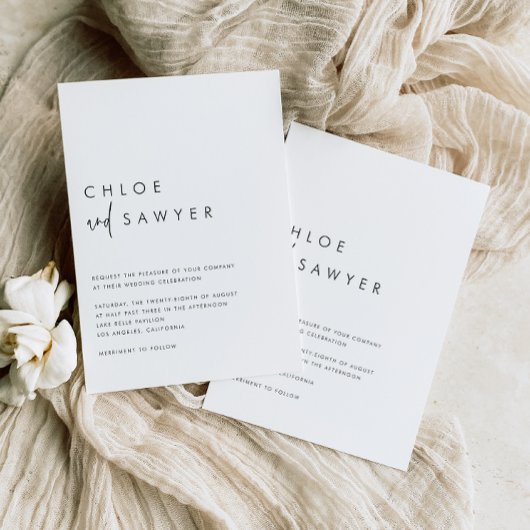 Black Modern Handwritten Script QR Code Wedding 招待状