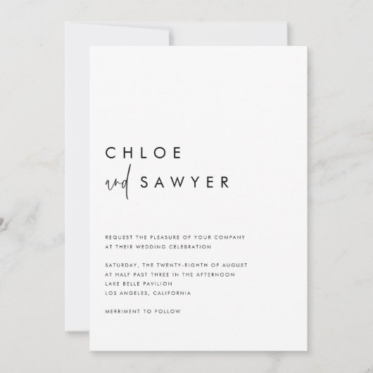 Black Modern Handwritten Script QR Code Wedding 招待状 (正面)