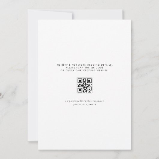 Black Modern Handwritten Script QR Code Wedding 招待状 (裏面)