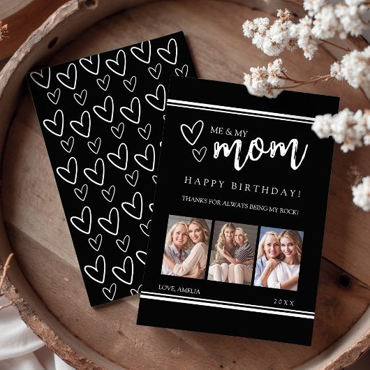 Black Modern Happy Birthday Mom Photo Collage Card シーズンカード
