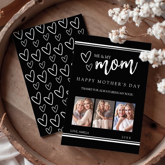 Black Modern Happy Mother's Day Photo Collage Card シーズンカード