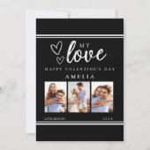 Black Modern Happy Valentine's Photo Collage Card シーズンカード (正面)