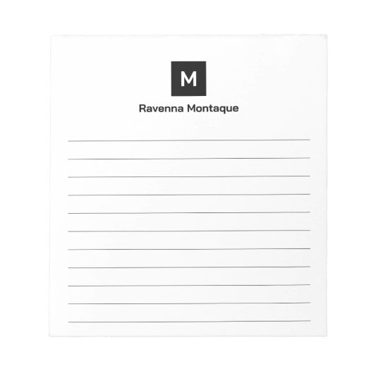 Black Modern Lined Chic Trendy Monogram  ノートパッド (正面)