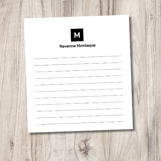 Black Modern Lined Chic Trendy Monogram  ノートパッド