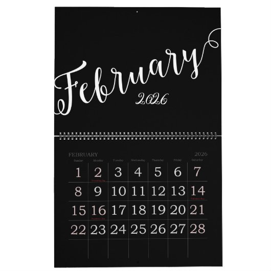 Black | Modern, Minimalist Calendar カレンダー (2月 2026)