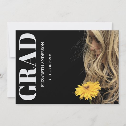 Black Modern Minimalist Graduation 案内状 (正面)