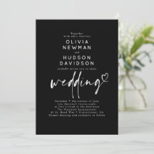 Black Modern Minimalist Heart Typography Wedding
