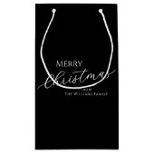 Black Modern Minimalist Merry Christmas スモールペーパーバッグ (裏面)