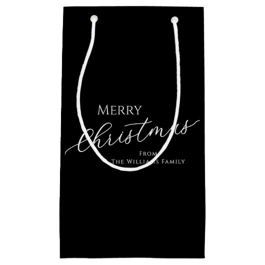 Black Modern Minimalist Merry Christmas スモールペーパーバッグ (正面)