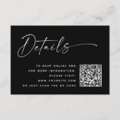 Black Modern Minimalist Wedding Details | QR Code エンクロージャーカード (正面)