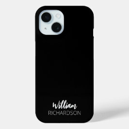 Black Modern Monogram Script Name iPhone 15ケース