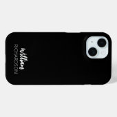 Black Modern Monogram Script Name Case-Mate iPhoneケース (裏面 (横))