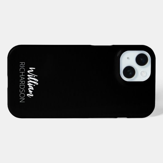 Black Modern Monogram Script Name Case-Mate iPhoneケース (裏面 (横))