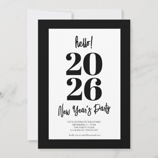 Black Modern New Years Party 招待状 (正面)