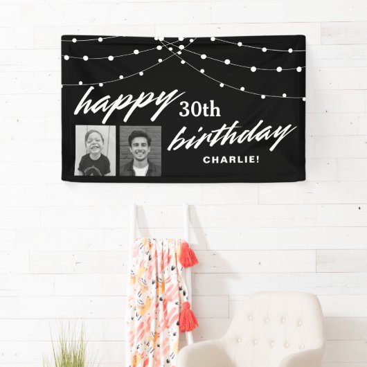 Black Modern Photo 30th Birthday Party 横断幕 (インサイチュ)