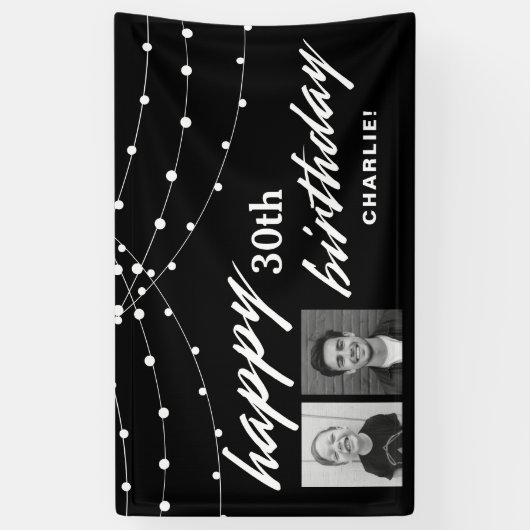 Black Modern Photo 30th Birthday Party 横断幕 (縦)