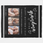 Black Modern Photo Collage Best Grandma Ever フリースブランケット (正面(横))