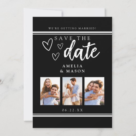 Black Modern Photo Collage Save the Date シーズンカード (正面)