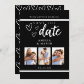 Black Modern Photo Collage Save the Date シーズンカード (正面/裏面)