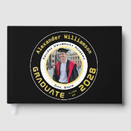 Black Modern Photo Graduation Gold Foil Guest Book ゲストブック