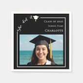 Black modern photo Graduation Party スタンダードカクテルナプキン (正面)